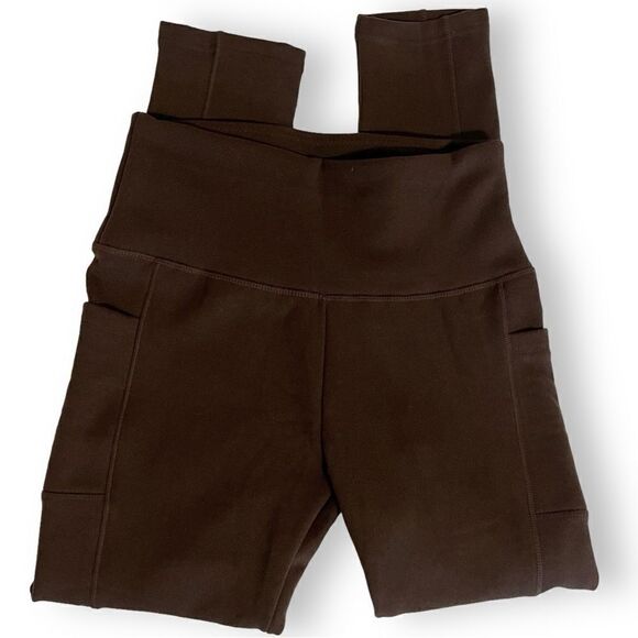 Gayhay Buttery Soft High Waist Leg Pocket Fleece Lined Leggings Brown - Picture 2 of 16